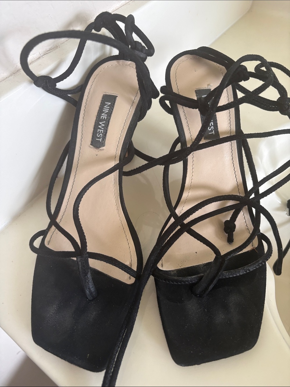 Nine West Black Lace-Up Square-Toe Heels